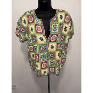 Fiorlini International Crocheted Granny Square Sweater Cardigan Womens  Large L